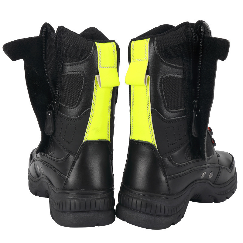 消防抢险作业高帮救援靴带钢头防砸战斗靴牛皮反光救助靴