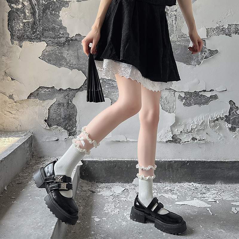 JK Sexy Mesh Lace Cake Socks Knee-High Ins Trendy Japanese Pure Desire Match Mary Jane Shoes Outer Woven Edge Long Socks