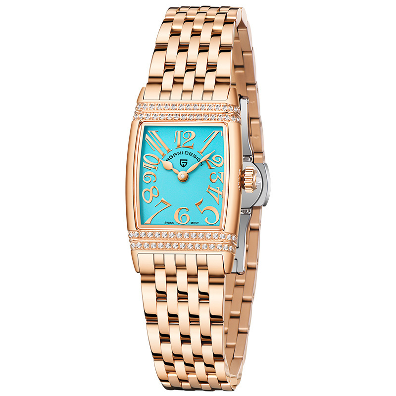 PAGANI bojiani PD1737 mujeres de moda creativa berma placa rhinestone reloj cuadrado Acero inoxidable impermeable reloj