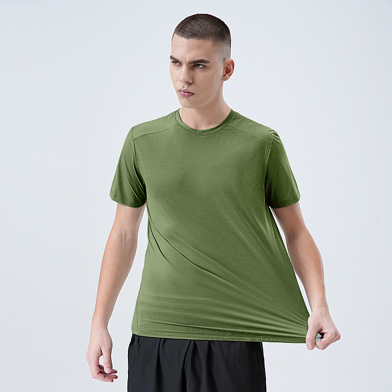 Camiseta de manga corta con cuello redondo para hombre, para comercio transfronterizo, para montañismo al aire libre, correr, que absorbe la humedad, de secado rápido, color sólido