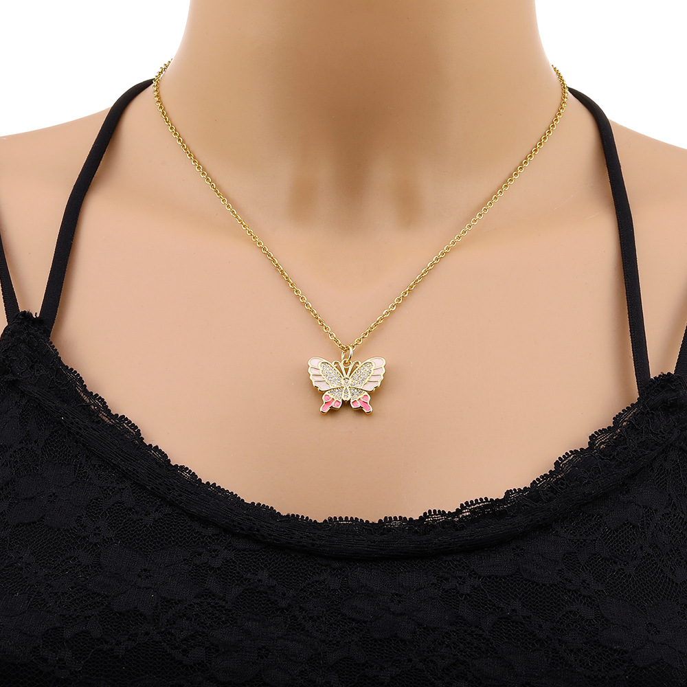 Simple Style Butterfly Copper Enamel Inlay Zircon Pendant Necklace 1 Piece display picture 3