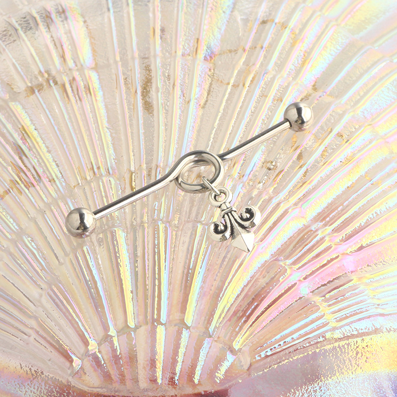 Cross Stainless Steel Industrial Barbell Earring Double Ear Hole Moon Bridge Ear Stud detail image 11