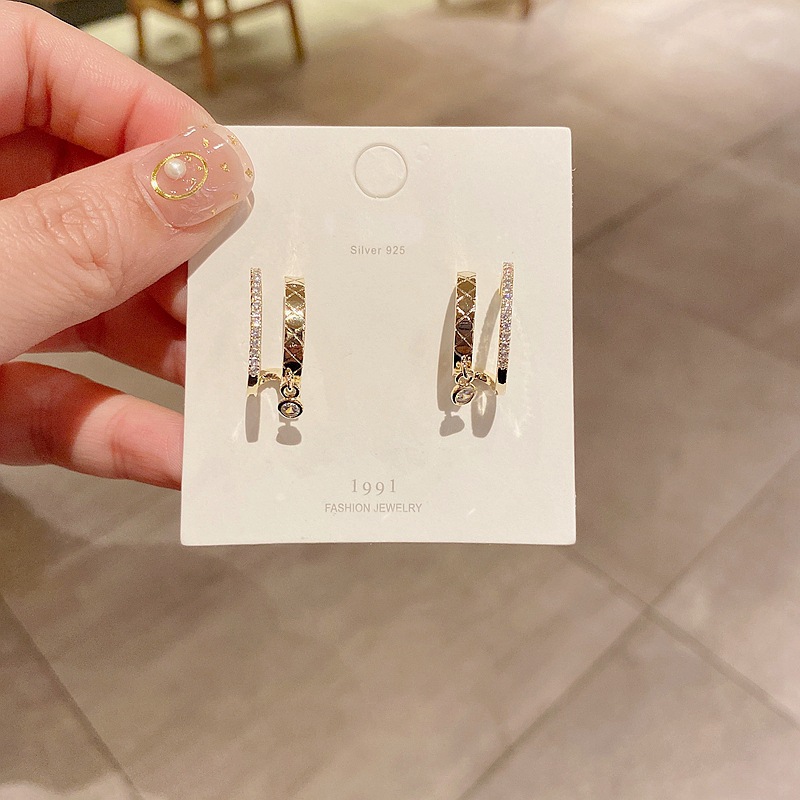 Fashion Plaid Zircon Geometric Earrings display picture 8