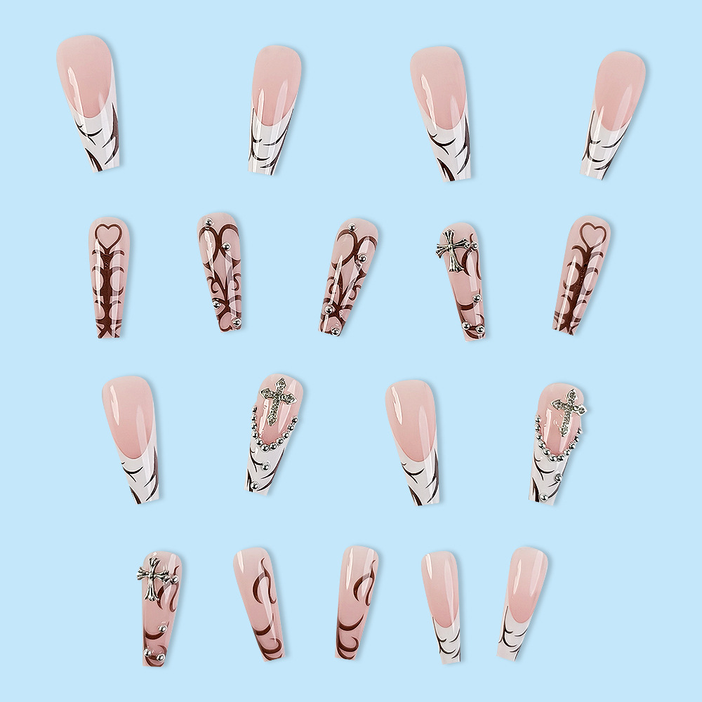 Uñas postizas de moda transfronterizas, diseño negro francés, uñas a presión para arte de uñas