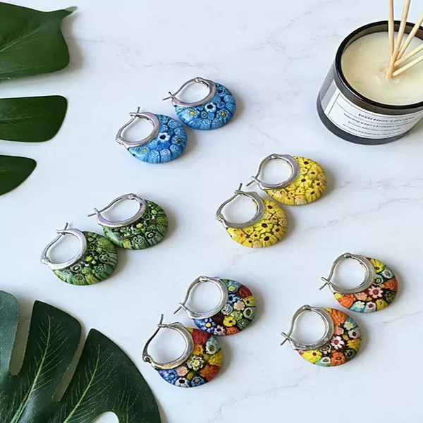 Cross-Border Foreign Trade Colorful Handmade Thousand-Flower Glass Floral Fashion Personality Creative Earrings for Women Versatile Accessories