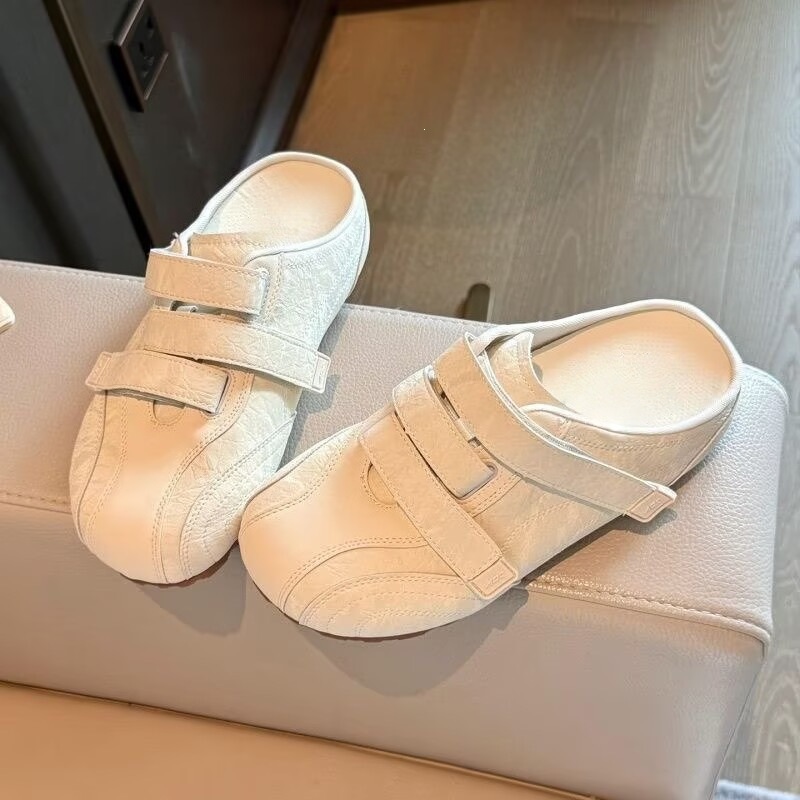 Zapatos de botellas de suela gruesa, zapatillas de mitad de cabeza, zapatillas de verano para mujeres, 2026 nuevos zapatos blancos de un solo pie retro image 5