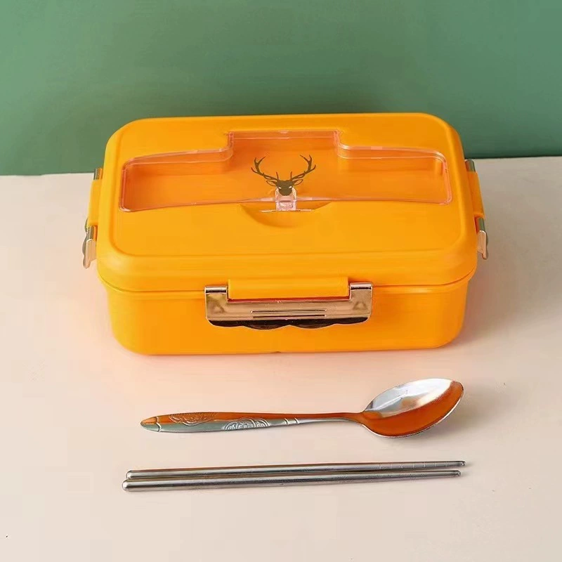 Ланчбокс для студентов Bento, 3 отделения, микроволновый ПП с прибором (ложка/вилка/палочки)