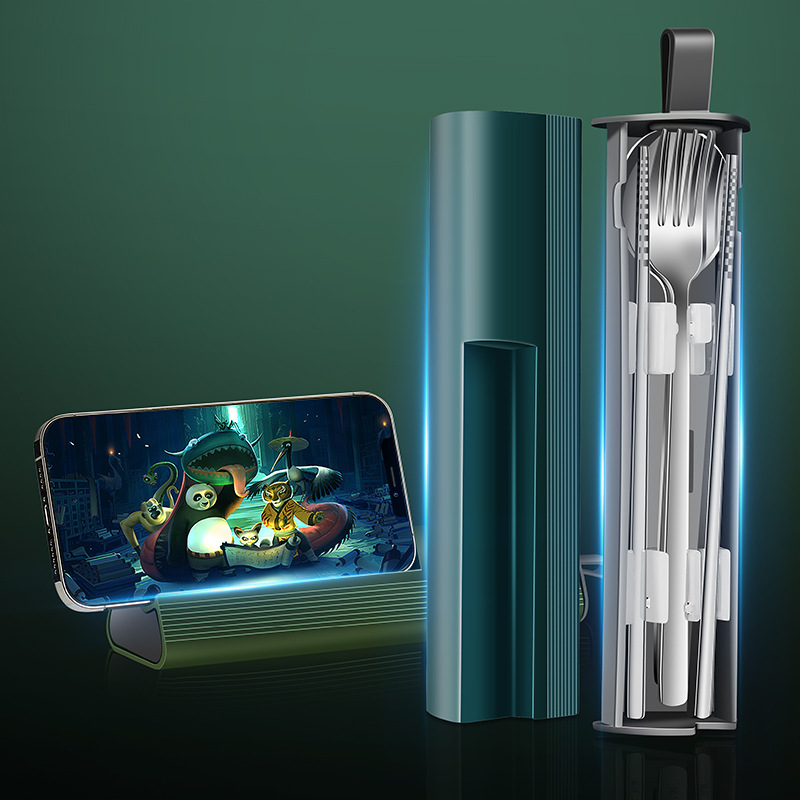 316不鏽鋼餐具套裝三件套家用旅行筷子勺子學生便攜餐具盒批發