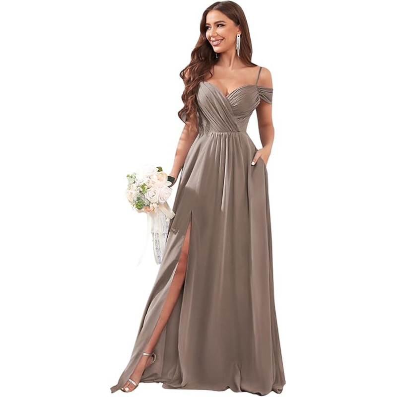 Vestido de noche de un solo hombro sexy europeo y americano, vestido de falda larga de cola de pez de encaje, dama de honor de gasa a nivel de diosa, caída delgada