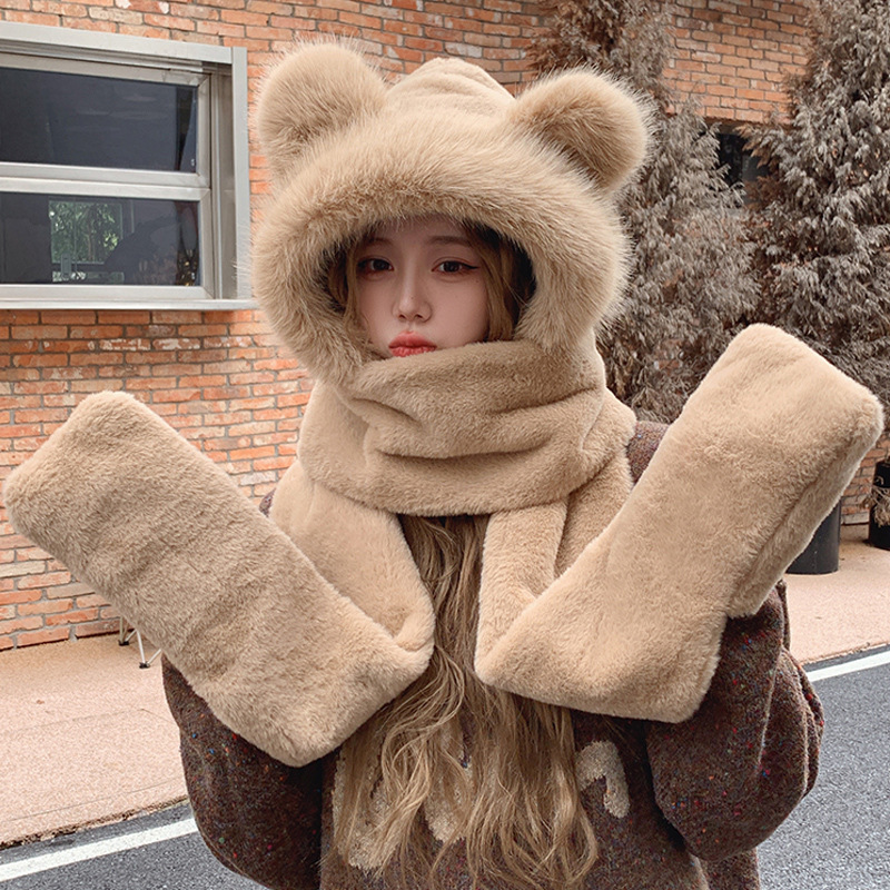 Peluches d'automne et d'hiver, écharpes pour enfants, gants, un joli ensemble trois pièces, protection auditive épaisse et coupe-vent, chaud_voghion.com