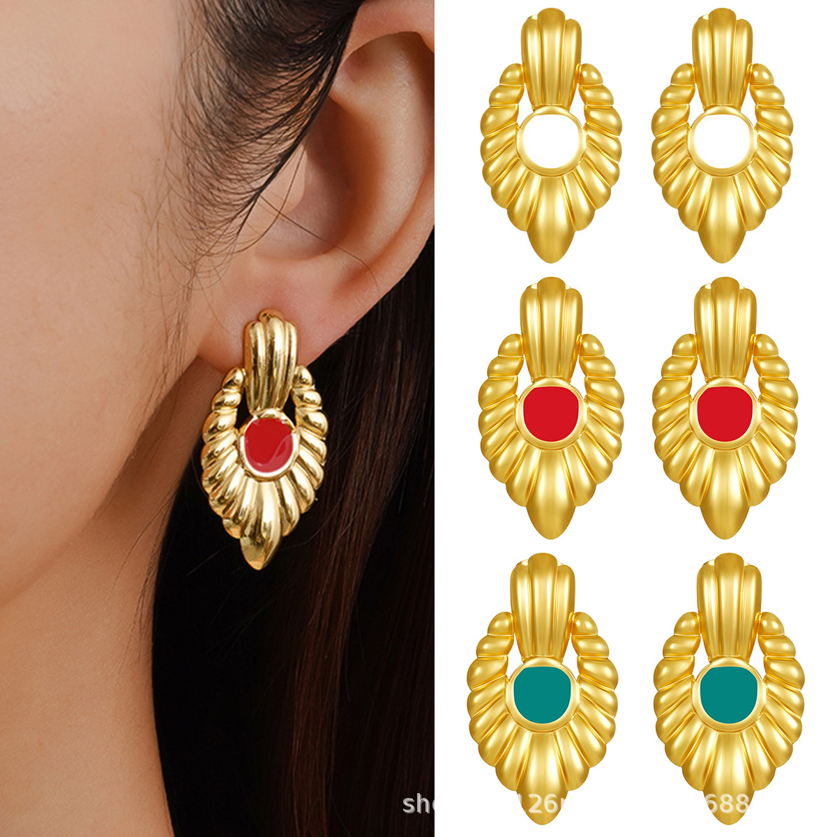 retro fashionable geometric design golden earrings stainless steel