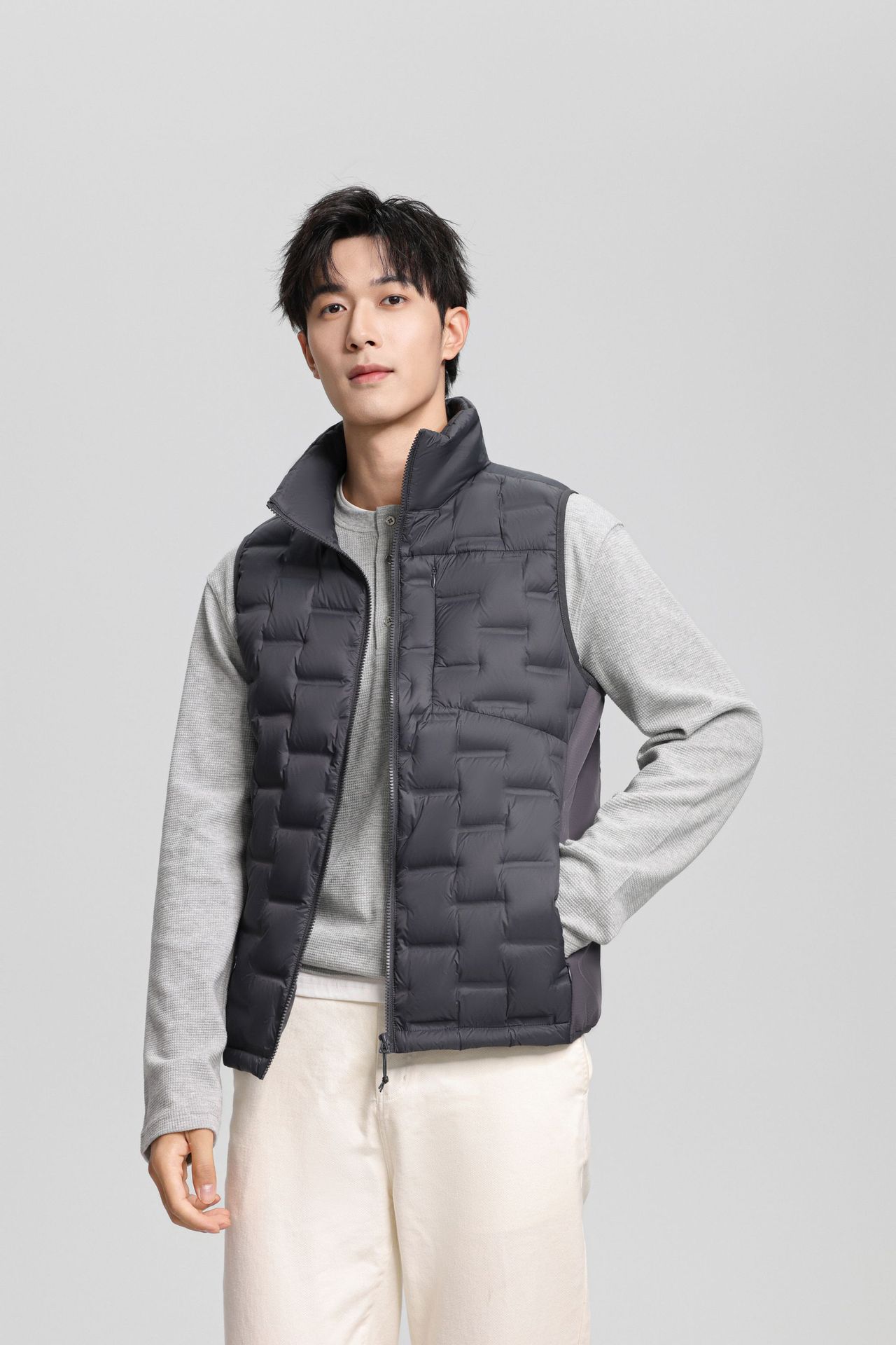 Otoño ligero hombre chaqueta de plumón prensado chaleco de cuello vertical otoño invierno ocio moda universal chaleco cálido cómodo