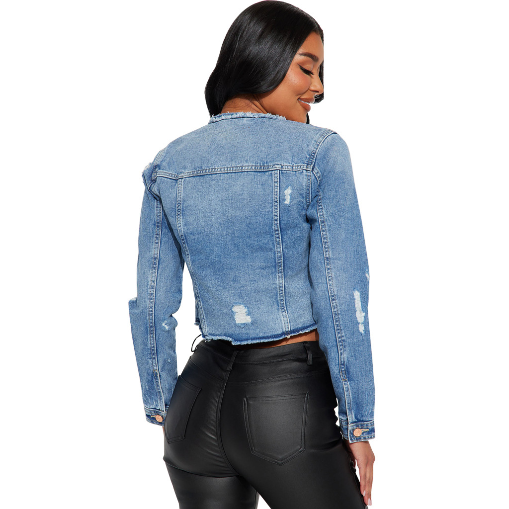 Women's Streetwear Solid Color Ripped Zipper Coat display picture 4