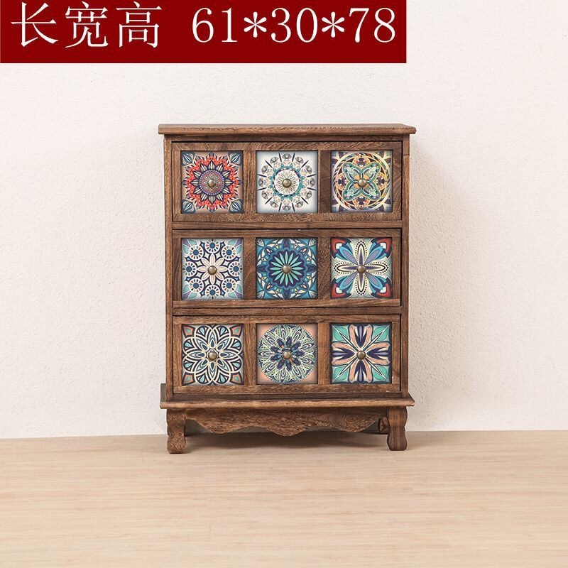 客厅色斗柜 经济型储物柜家用简易床头柜实木美式彩绘柜子复古|undefined
