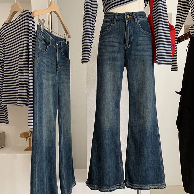 Kekezoon Dark Blue High-Waisted Slightly Flared Jeans for Women, New Summer Style, Slimming and Versatile Floor-Length Pants 8354 Kekezoon Dark Blue High-Waisted Slightly Flared Jeans for Women, New Summer Style, Slimming and Versatile Floor-Length Pants 8354