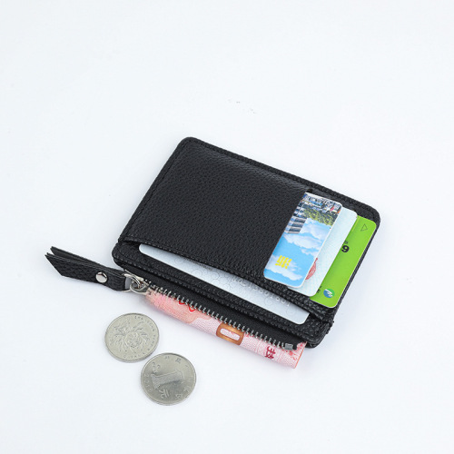 Women's Zipper Small Multi-Card Slot Card Holder, Wholesale Korean Style Lychee Pattern Ultra-Slim Wallet for Women