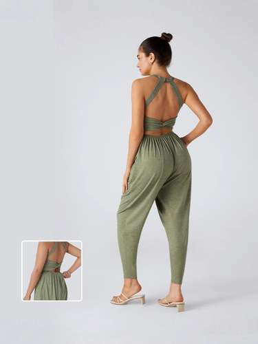 New European and American-style women's sexy ankle-tied hip-lifting jumpsuit with straps
