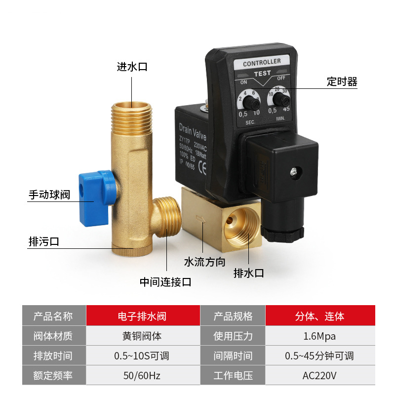 電子排水閥器自動開關OPT-A分體OPT-B連體放水閥定時電磁閥D24VAC