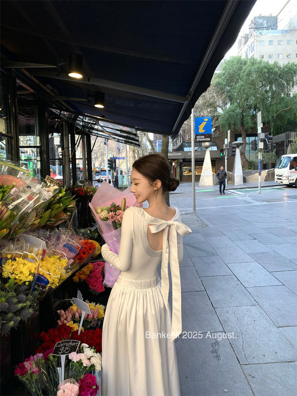 板栗可可'白月光契约'白色连衣裙女秋季长袖打底裙高级感法式长裙|undefined