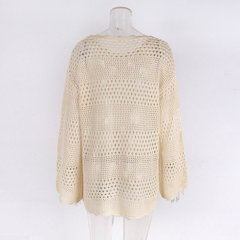 287g Weight Sunscreen Shirt Outerwear Type Long Sleeve Sleeve Length Pullovers Placket Type Cotton Blend, Polyester, knit Fabric Type Regular Top Length Round Neck Neckline Trumpet, Solid Color Pattern Spring&Summer Season Women's Gender Beach, Roman Style Style Women's Trumpet Solid Color Beach Roman Style Cover Ups 20