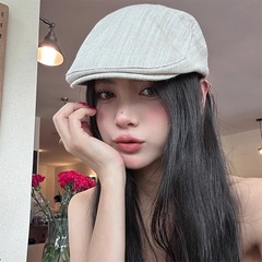 レトロなストライプのデニムの前進帽の女性の英倫風の文芸の大きい頭はベレーの帽子を囲んで顔の小さい画家のアヒルの舌の帽子を現します。
