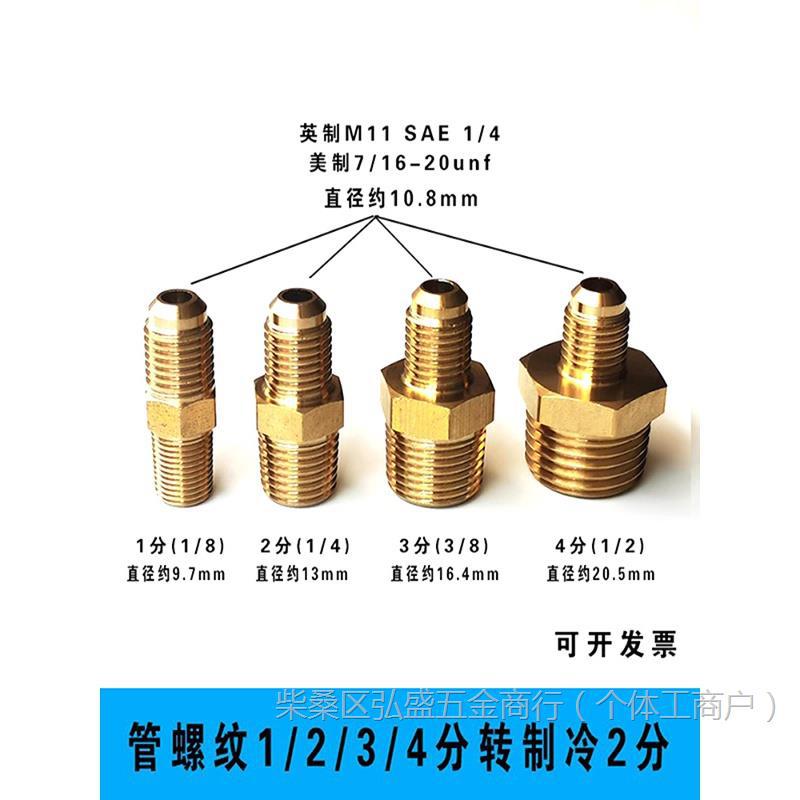 管接头外螺纹1分2分3分4分扩口转加氟管R22接头英制1/4美制7/16