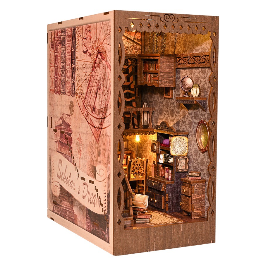 Hecho a mano DIY Cottage erudito Mengxiang creativo tridimensional montado soporte de libro modelo decoración mini escena regalo de cumpleaños