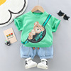 Summer cartoon backpack for early age for leisure, small bag, sleeves, set, Korean style, western style, with little bears, round collar, wholesale