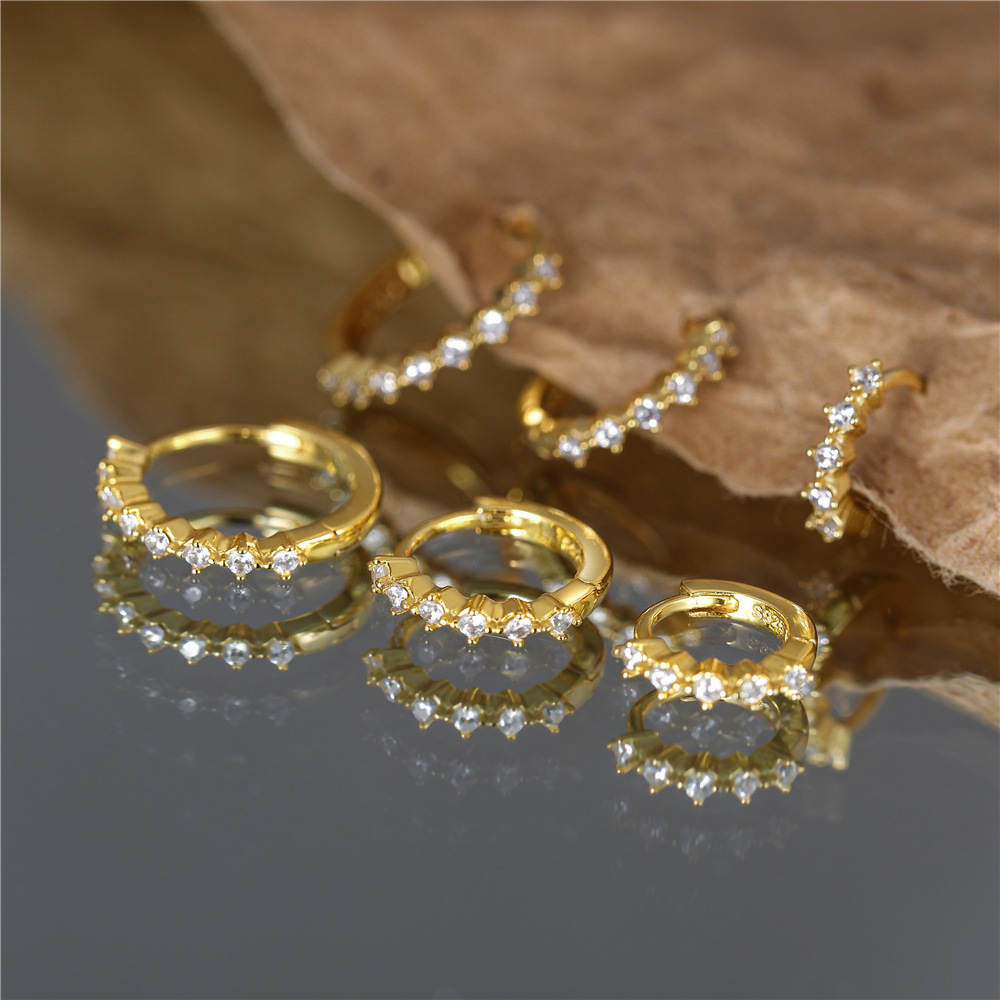Daily Occasion 925 Sterling Silver Material 1 Pair 925 Sterling Silver Zircon Round Earrings