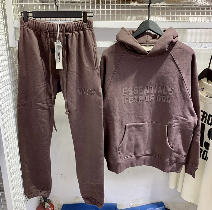 FOG High Street doble línea ESSENTIALS letras de silicona estéreo más suéter con capucha de terciopelo traje de pantalones casuales de moda