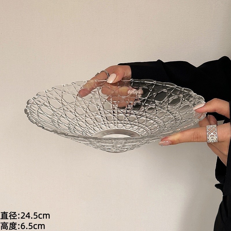 Plato de frutas de vidrio de lujo, mesa de té de sala de estar, plato de dulces de recepción de alta calidad, plato de frutas secas, nueces, bocadillos