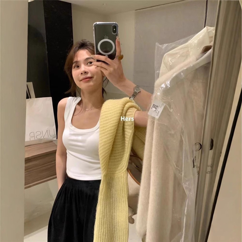 Hers Sweet Shoulder Vest Suspender Women's Slimming Look Cover Side Breasts Long Square Collar Inner Top