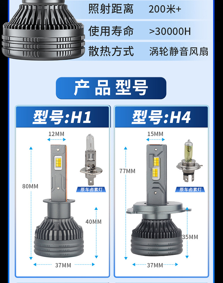 Cross-border car three-color headlight led laser H7 super bright 9005H11 far and near light H4 strong light H1 car bulb 9012