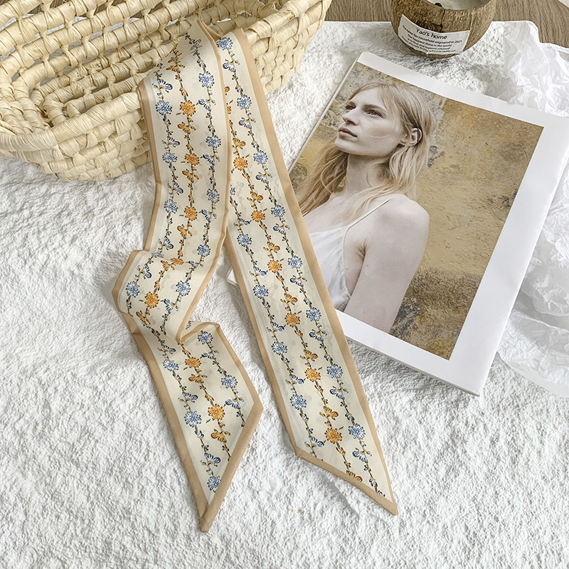 Nuevo estilo floral atado con serpentina primavera estilo fino camisa coreana bufanda de cinta decorativa temperamento de todo fósforo