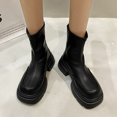 爆火2023年秋冬季新款厚底休閒時裝靴女舒適百搭後拉鏈瘦瘦彈力靴