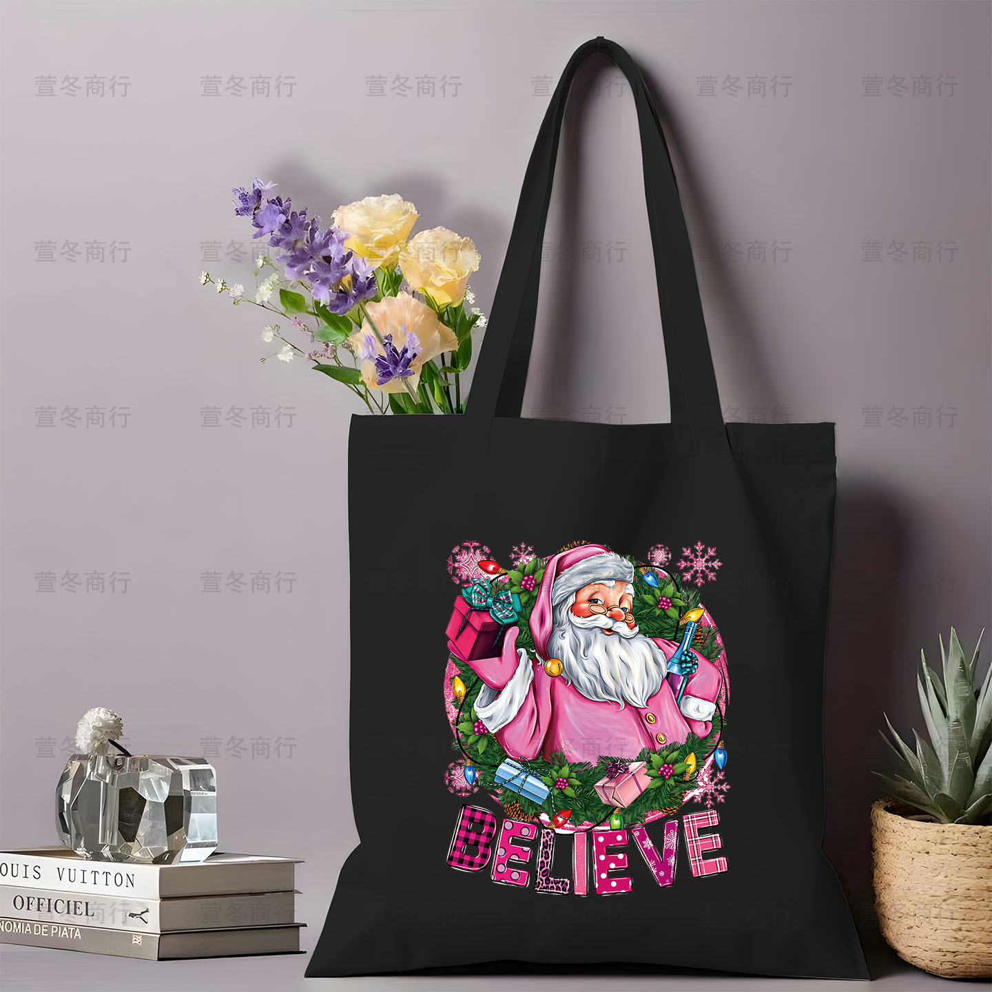 Bolsa de lona de Santa Claus de dibujos animados estudiantes bolsas de lona de mano de Navidad bolsas de hombro de gran capacidad ventas calientes transfronterizas