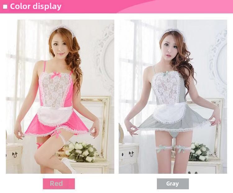 Sexy lingerie uniforme tentazione cameriera vestito trasparente pizzo fascia grembiule cameriera casa una generazione di capelli_voghion.com