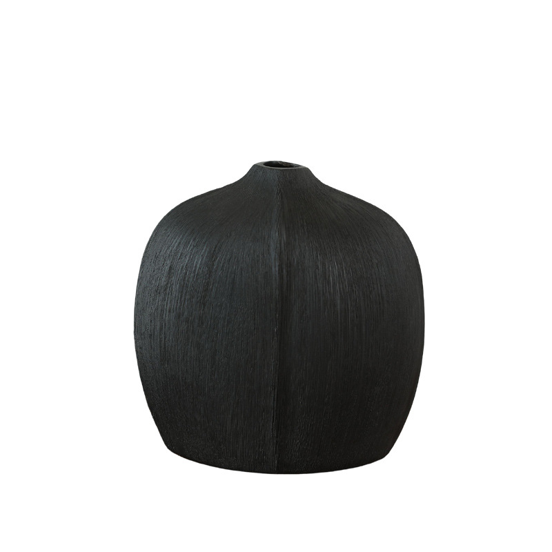 El viento silencioso de la cerámica negra estampada ornamentos de vasijas de flores de la sala de estar armario de televisión entrada flor seca decoración creativa