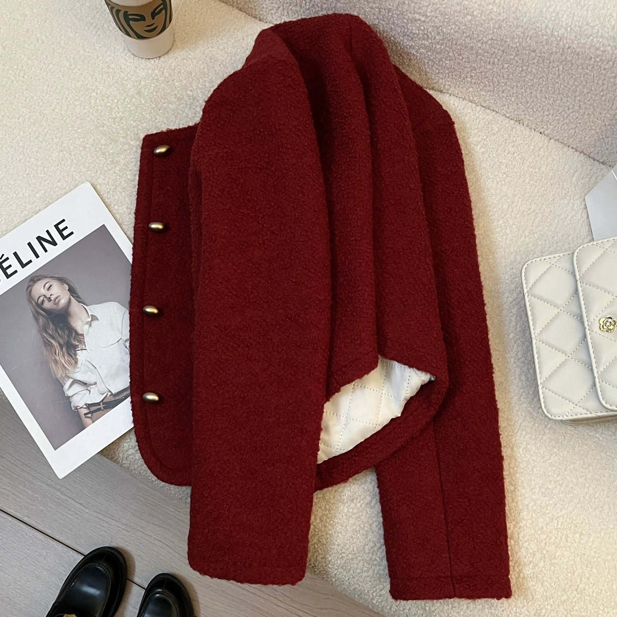 Quilted woolen winter warm jacket, Chanel style, high-quality style