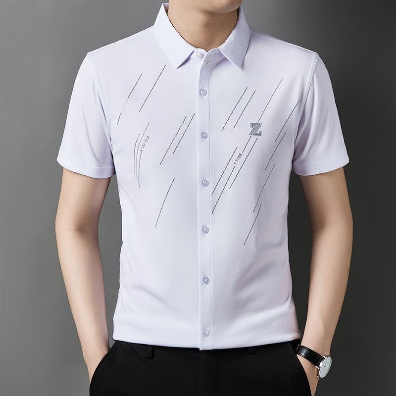 Source Factory Ice Silk Shirt Men's Summer Short-sleeved Shirt Casual Anti-wrinkle Non-ironing Ice seamless Short-sleeved White