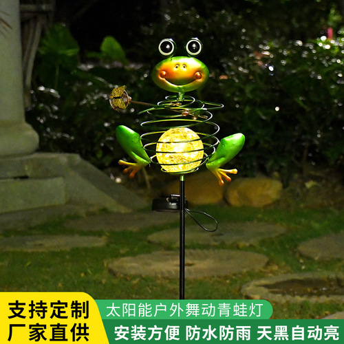 Solar Frog Lawn Lamp, Iron Animal Garden Villa Stake Light, Outdoor Landscape Waterproof Park Courtyard Lamp