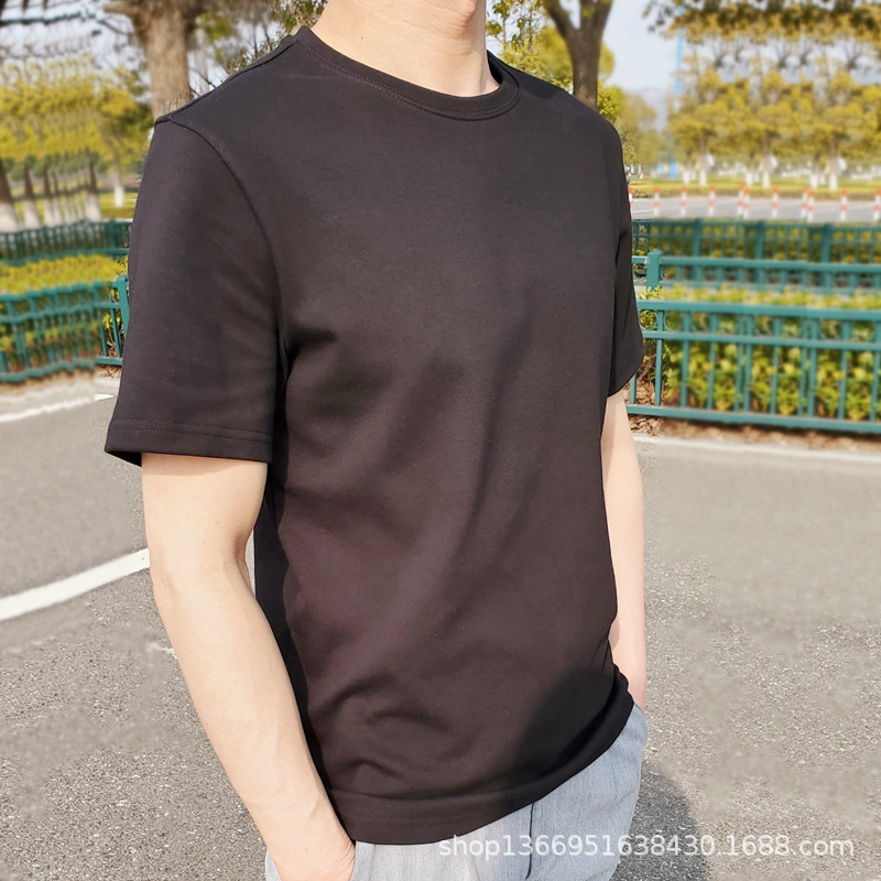 夏の重いポンドの馬の綿の白色の半袖のtシャツの男の丸首の純色の綿の綿のペルー綿のゆったりしている半袖のタイプのtシャツ