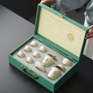 Ru Kiln Kung Fu Tea Set Gift Box suit Home Office Complete Set of Ceramics Full Set of Gift High-end Business Accompanying Gift