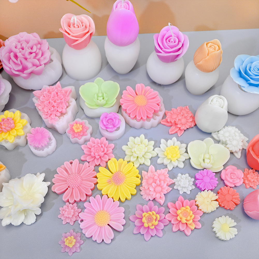 국경 3D 꽃 아로마 테라피 촛불 금형 DIY 장미 꽃잎 향수 확장 석고 수제 비누 실리콘 금형