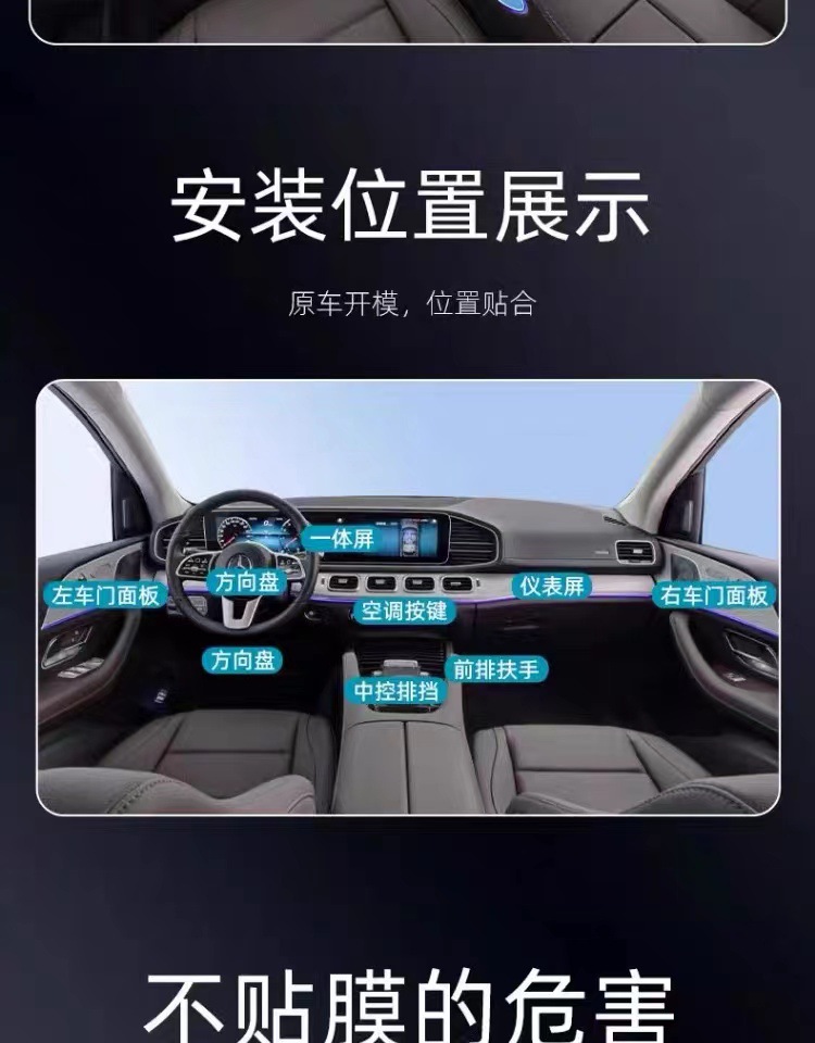20-24 Mercedes-Benz GLE/GLS center console and gear shift interior trim protective film, specifically designed for car modification and paint protection