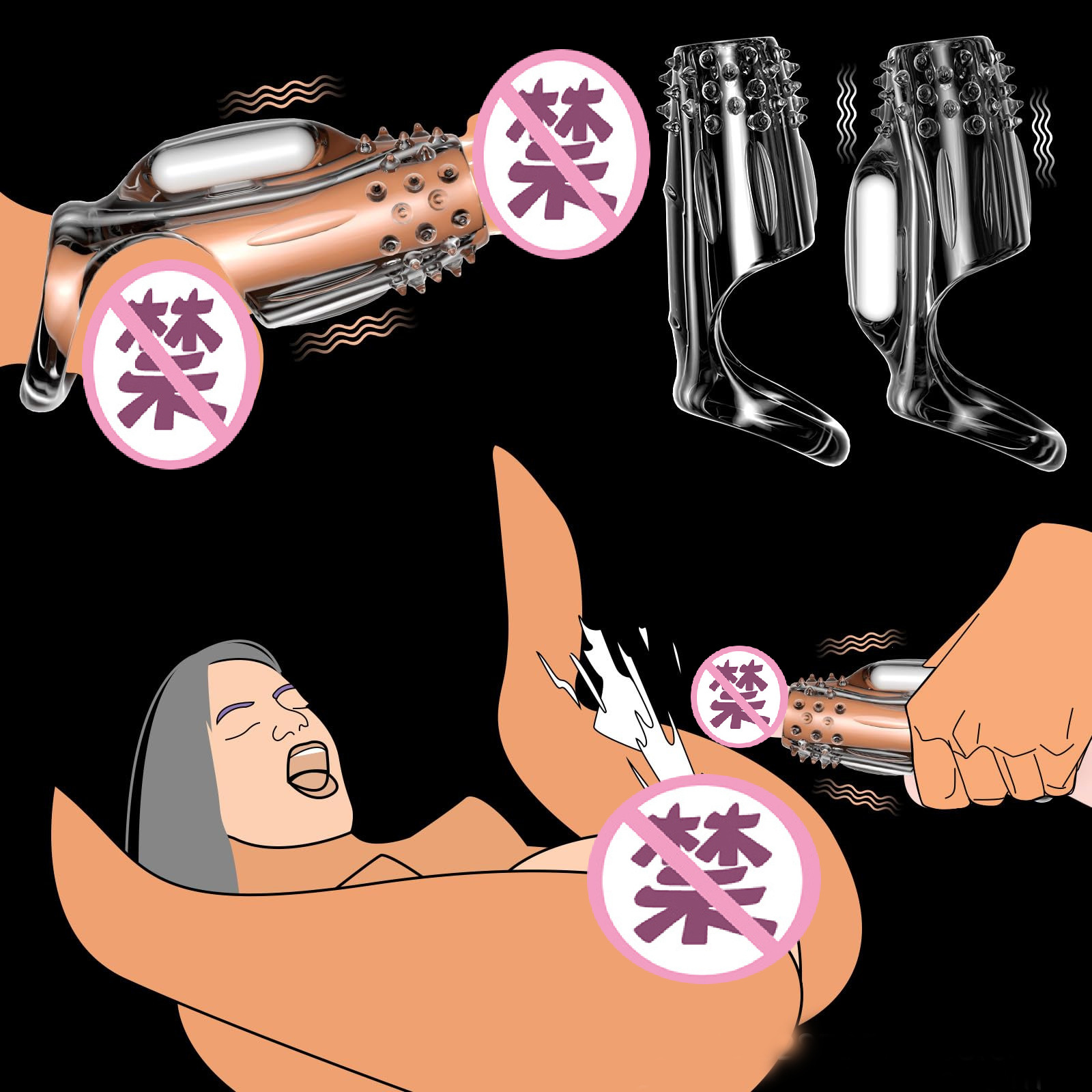 Wolf Tooth Lotus Sleeve Set, Textured TPE Couples Toy, Manual Non-Vibrating Design — detail image 1