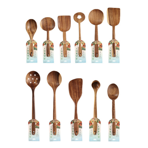 Teak non-stick pot wooden spatula soup spoon long handle salad mixing spoon spatula household cooking kitchen utensils