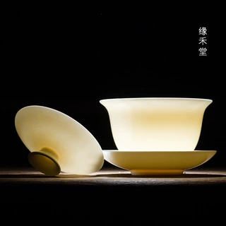 羊脂玉瓷盖碗家用陶瓷单抹茶碗功夫茶具三才敬茶碗德化白瓷手抓壶