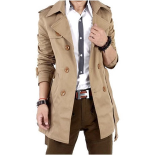 2025 Spring and Autumn Foreign Trade New Men's Windbreaker Men's Slim Korean Style Double-Breasted Mid-Length Fashion Jacket Men