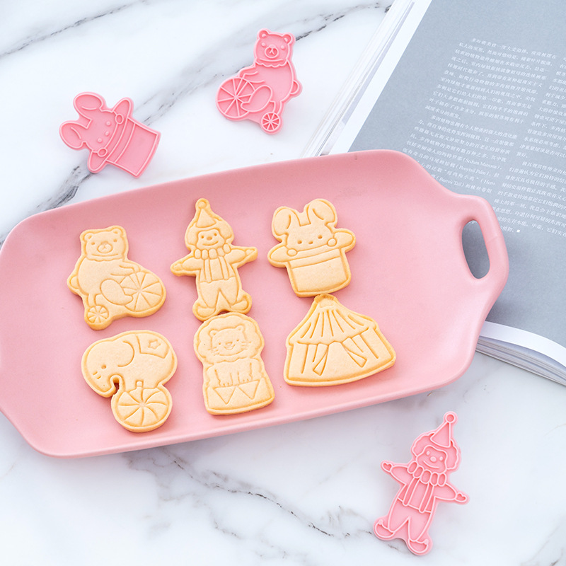馬戲團餅乾模具3d塑料立體糖霜翻糖曲奇按壓式烘焙家用壓模印章